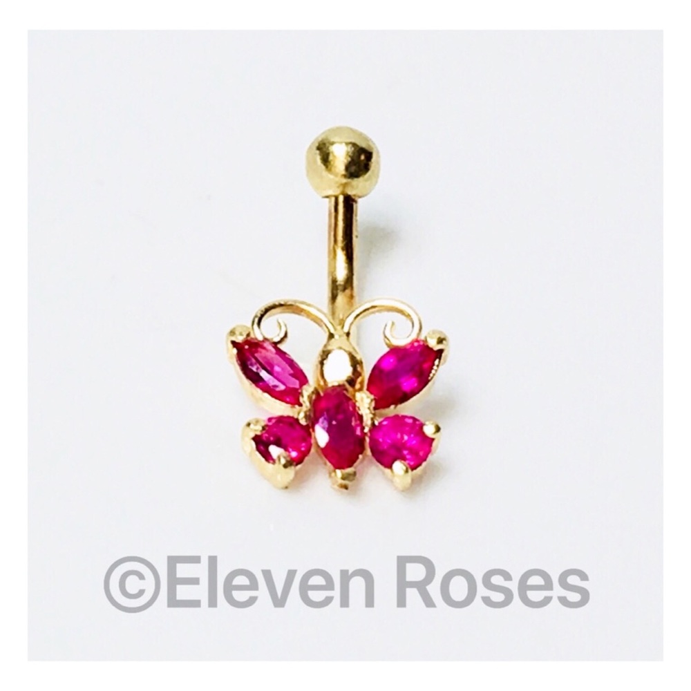 14k Gold Ruby Butterfly Navel Ring